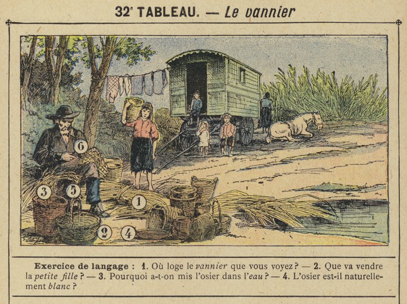 Korgvävaren (färg litho) av Gustave Fraipont