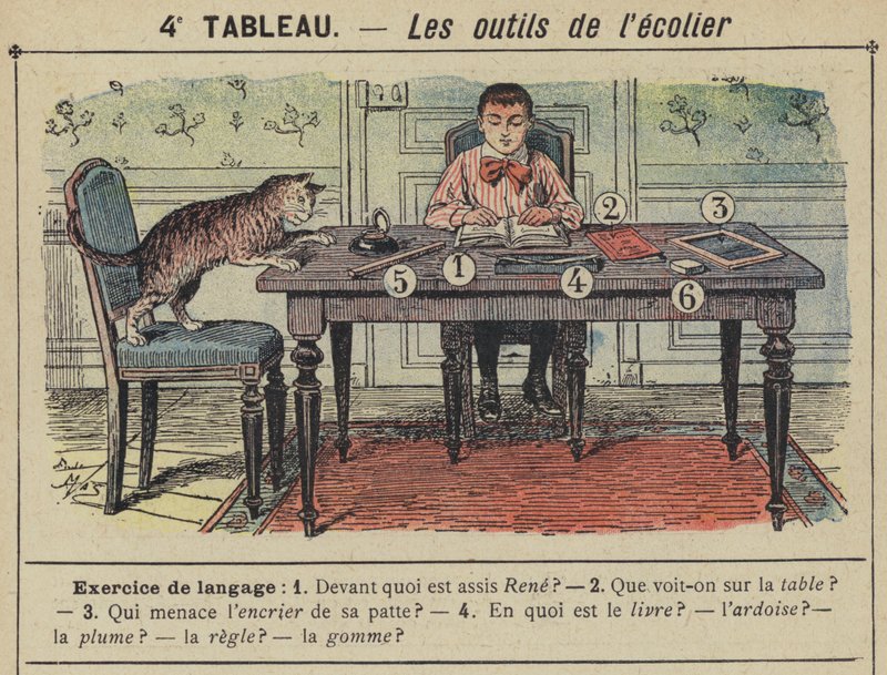 Skolpojkens verktyg (färg litho) av Gustave Fraipont