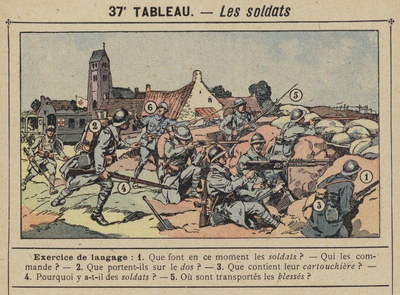Soldaterna (färg litho) av Gustave Fraipont