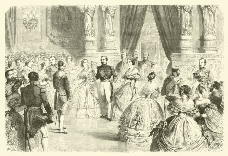 Dansar kvadrillen på en fransk kejserlig hovbal (gravyr) av Gustave Janet