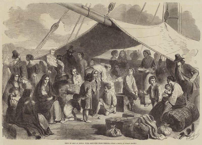 Deck of Ship at Ringo, with Refugees from Messina  av Gustave Janet