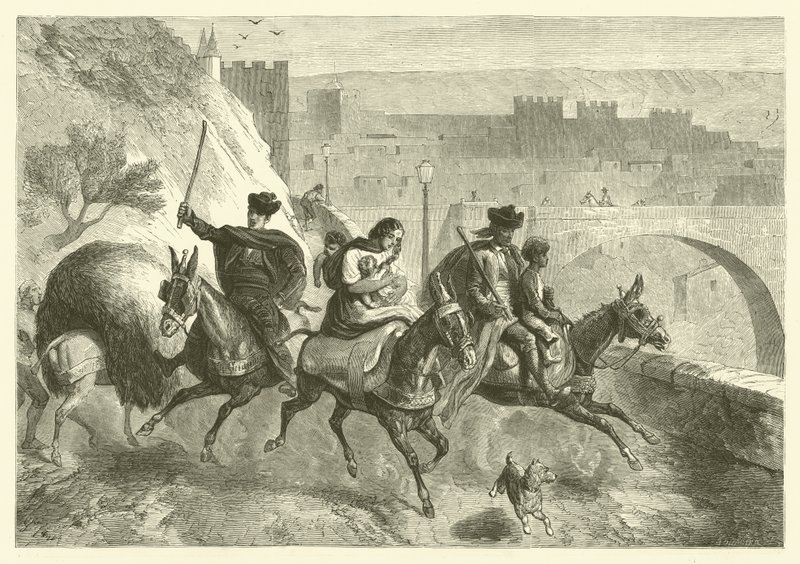Zigenare som lämnar Toledo efter marknaden (gravyr) av Gustave Janet