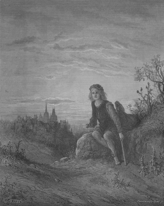 Dick Whittington lyssnar på Highgate Bells av Gustave after Dore