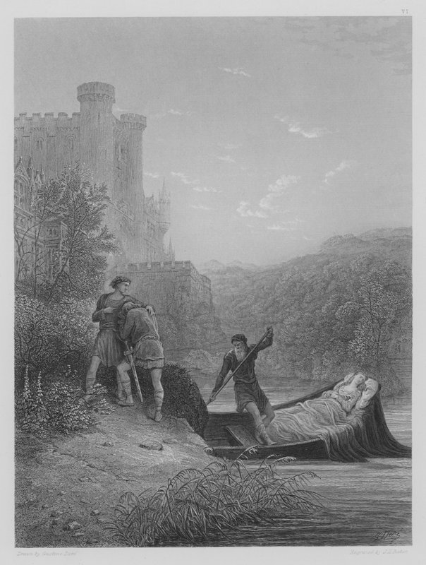 Torre och Lavaine tar farväl av Elaines kropp av Gustave after Dore