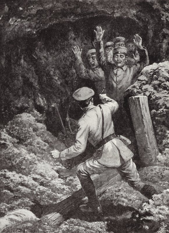 Löjtnant Morland fångar arton tyskar i en gruva i Givenchy, Frankrike, maj 1915 av H. Ripperger
