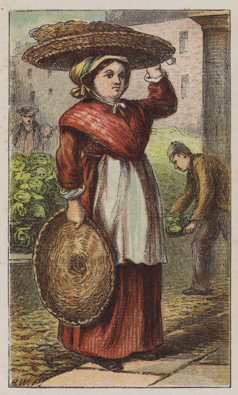 Basket Woman (färg litho) av H.W. (after) Petherick