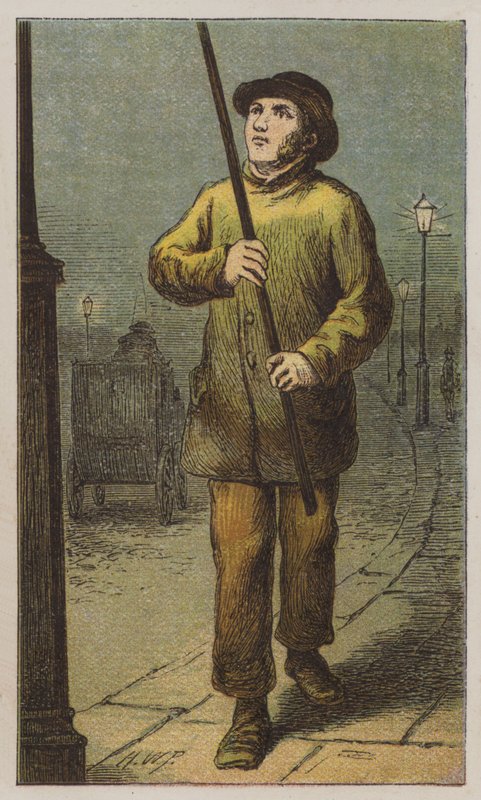 Lamplighter (färg litho) av H.W. (after) Petherick