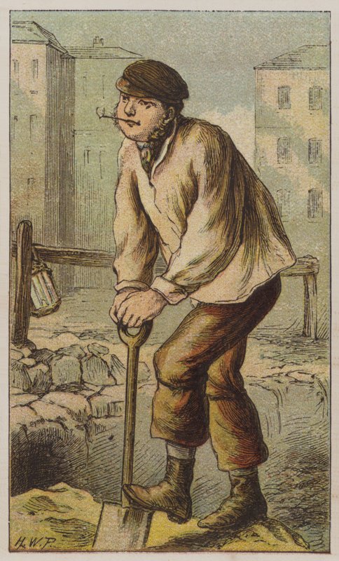 Navvy (färg litho) av H.W. (after) Petherick