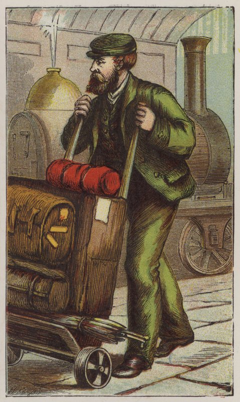 Railway Porter (färg litho) av H.W. (after) Petherick