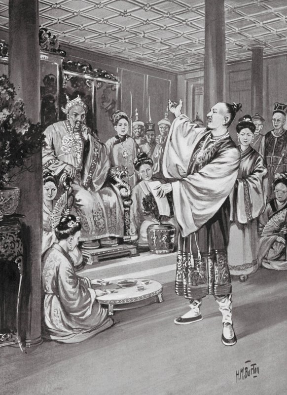 Li Po reciterar inför kejsaren (litografi) av H. M. (after) Burton
