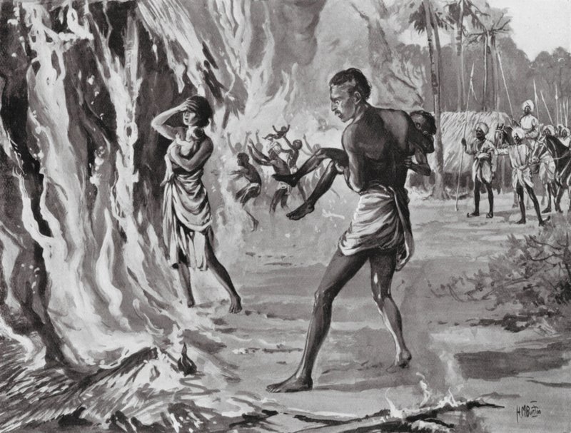 Bybor bränner sig själva för att undvika Pindharis av H. M. (after) Burton