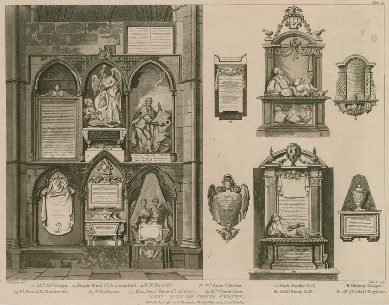 Västra sidan av Poets Corner, Westminster Abbey, London av H. Villiers