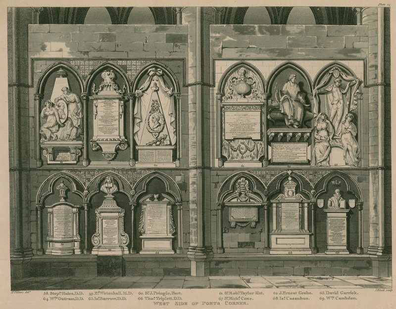 Västra sidan av Poets Corner, Westminster Abbey, London av H. Villiers