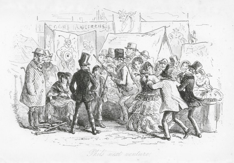 Londons gator: Phils nästa äventyr (gravyr) av Hablot Knight (1815 92) Browne