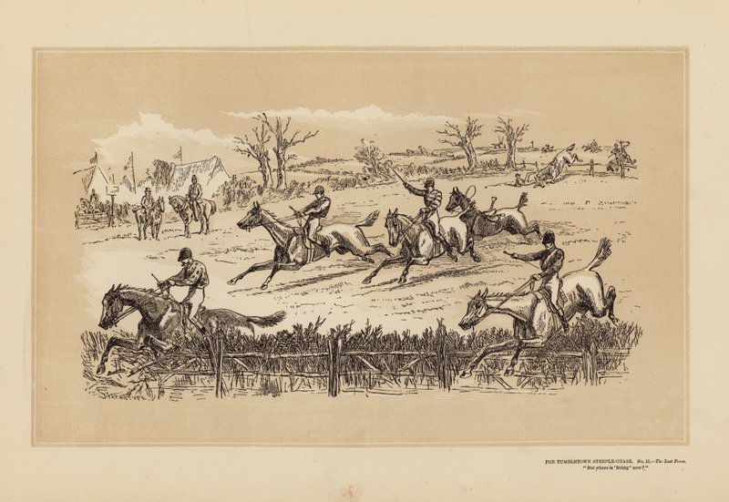 The Tumbletown Steeple-Chase, nr 11, The Last Fence (gravyr) av Hablot Knight (1815-92) Browne