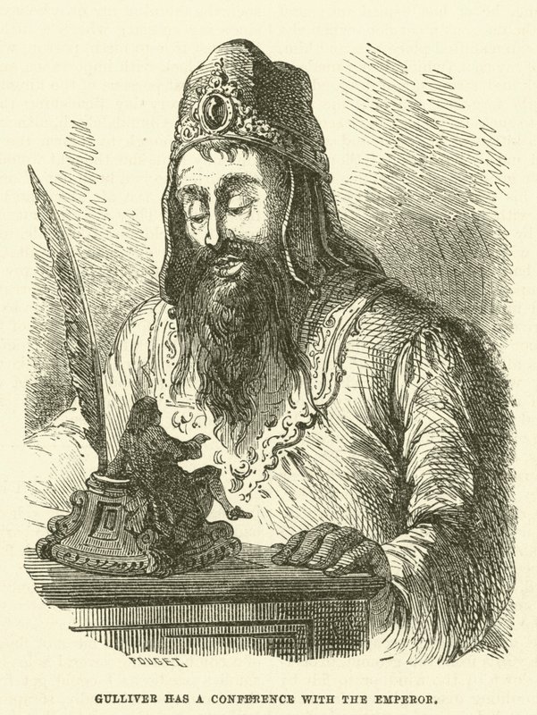 Gulliver har en konferens med kejsaren (gravyr) av after Hablot Knight Browne