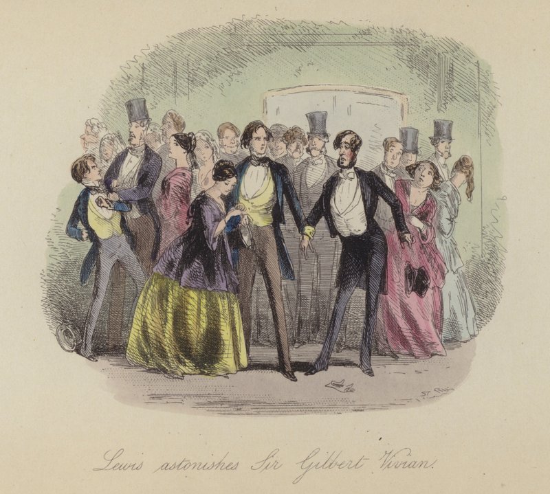 Illustration för Lewis Arundel eller The Railroad of Life av Frank E Smedley (färgad gravyr) av after Hablot Knight Browne