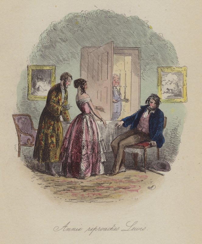 Illustration för Lewis Arundel eller The Railroad of Life av Frank E Smedley (färgad gravyr) av after Hablot Knight Browne