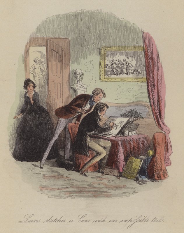 Illustration för Lewis Arundel eller The Railroad of Life av Frank E Smedley (färgad gravyr) av after Hablot Knight Browne