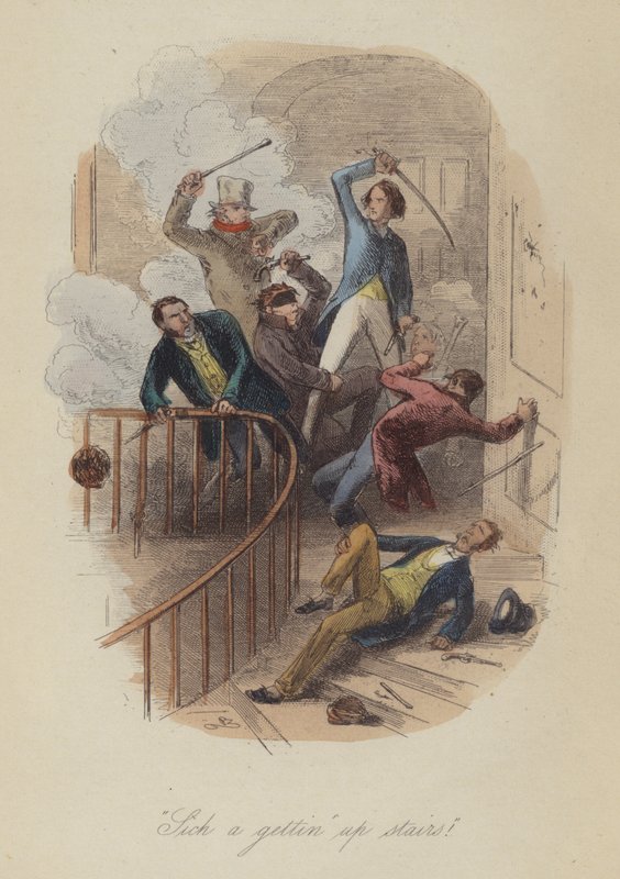 Illustration för Lewis Arundel eller The Railroad of Life av Frank E Smedley (färgad gravyr) av after Hablot Knight Browne