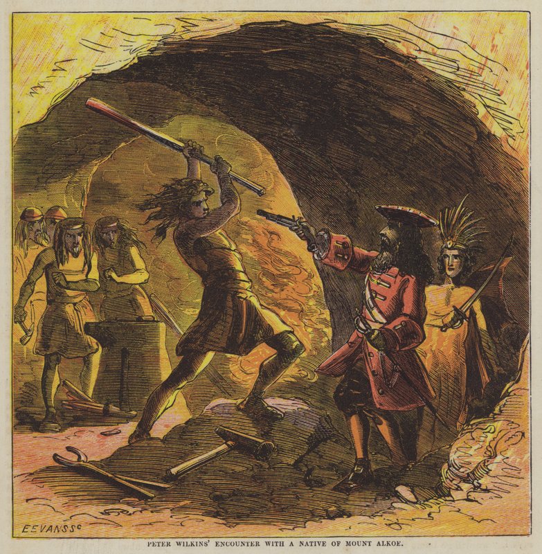 Peter Wilkins möte med en infödd från Mount Alkoe (färg litho) av after Hablot Knight Browne