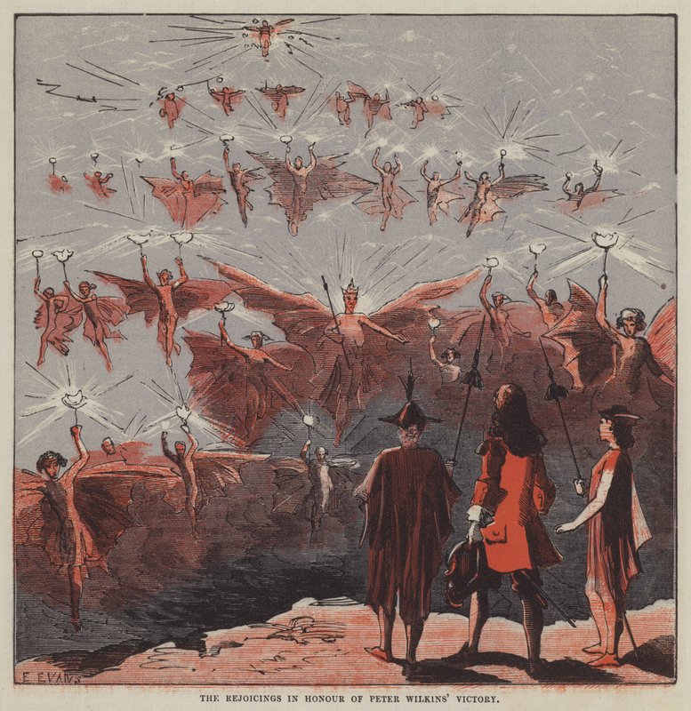 Glädjen till ära av Peter Wilkins seger (färg litho) av after Hablot Knight Browne