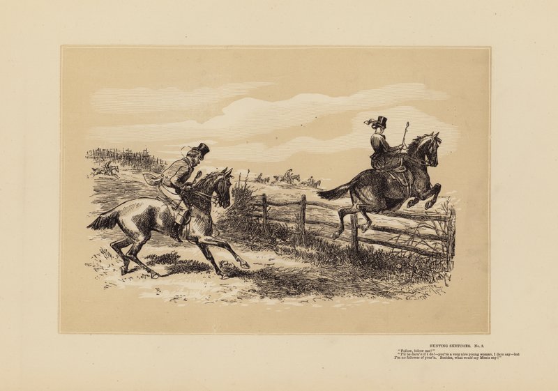 Jaktskisser, nr 3, Följ min ledare, va (gravyr) av Hablot Knight (1815 92) Browne