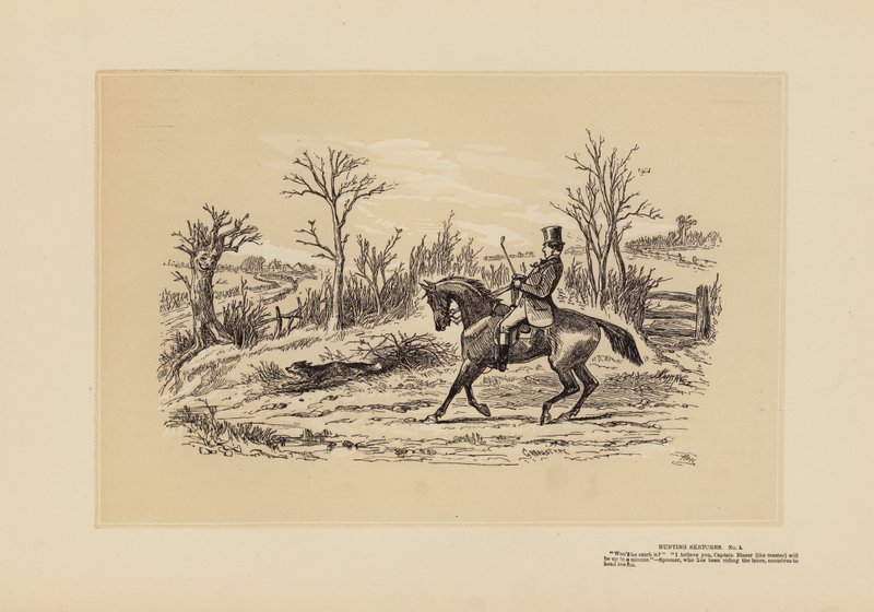 Jaktskisser, nr 4, Mannen som red på banorna (gravyr) av Hablot Knight (1815 92) Browne