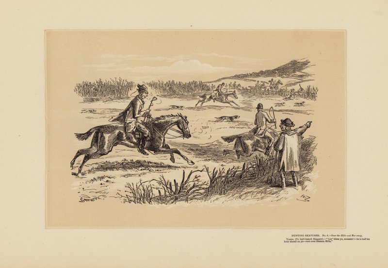 Jaktskisser, nr 6, Över kullarna och långt borta (gravyr) av Hablot Knight (1815 92) Browne