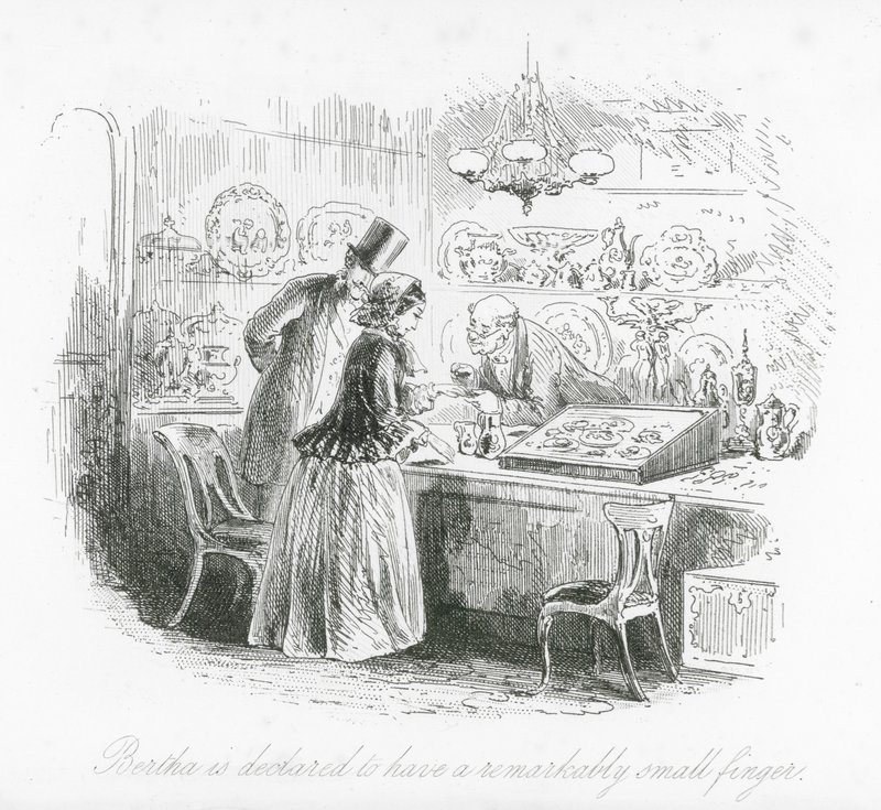 Londons gator: Bertha uppges ha ett anmärkningsvärt litet finger (gravyr) av Hablot Knight (1815 92) Browne