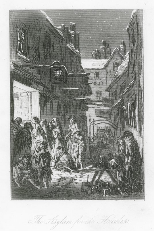 Londons gator: Asylum för de bostadslösa (gravyr) av Hablot Knight (1815 92) Browne
