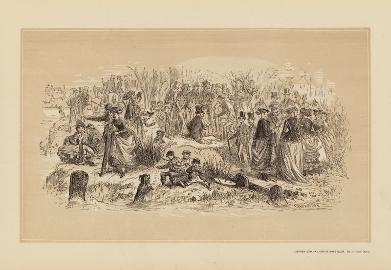Oxford and Cambridge Boat Race, nr 1, På bankerna (gravyr) av Hablot Knight (1815 92) Browne