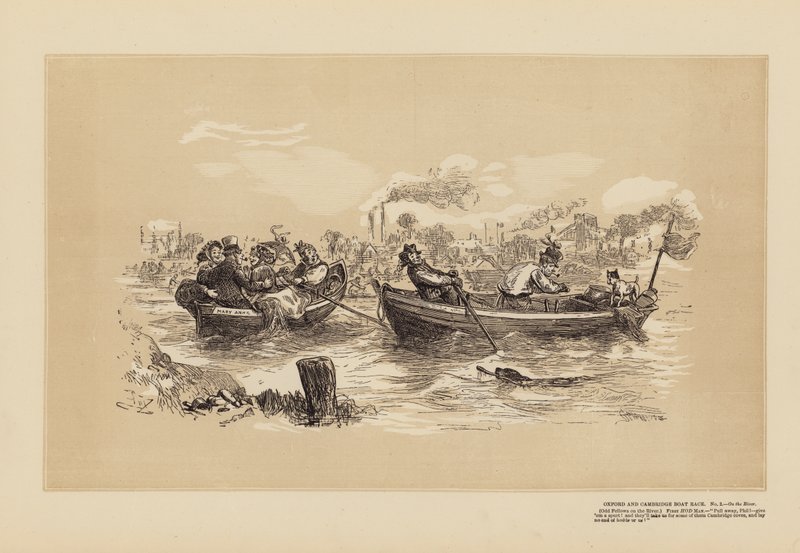 Båttävling mellan Oxford och Cambridge, nr 2, på floden (gravyr) av Hablot Knight (1815 92) Browne