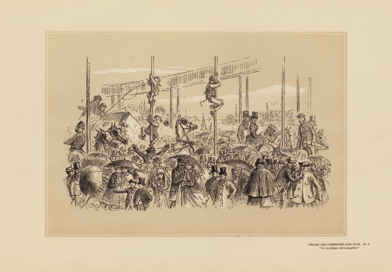 Oxford and Cambridge Boat Race, nr 3, På bron (gravyr) av Hablot Knight (1815 92) Browne