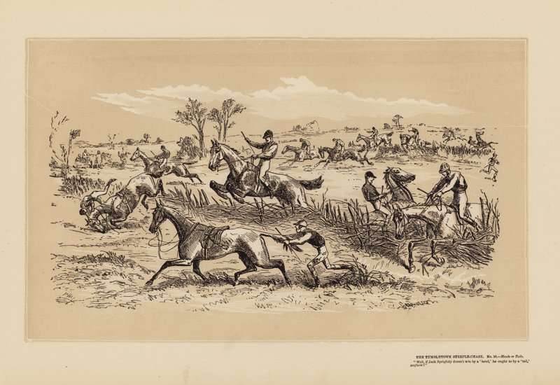 Tumbletown Steeple-Chase, nr 10, krona eller klave (gravyr) av Hablot Knight (1815 92) Browne