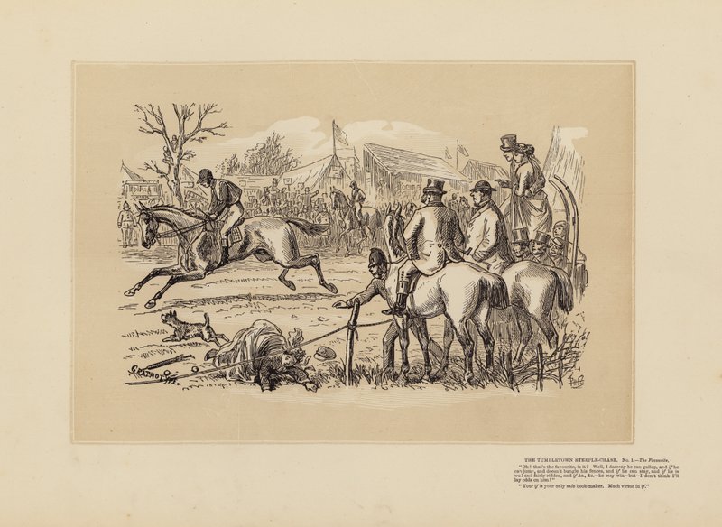 The Tumbletown Steeple-Chase, nr 1, The Favourite (gravyr) av Hablot Knight (1815 92) Browne