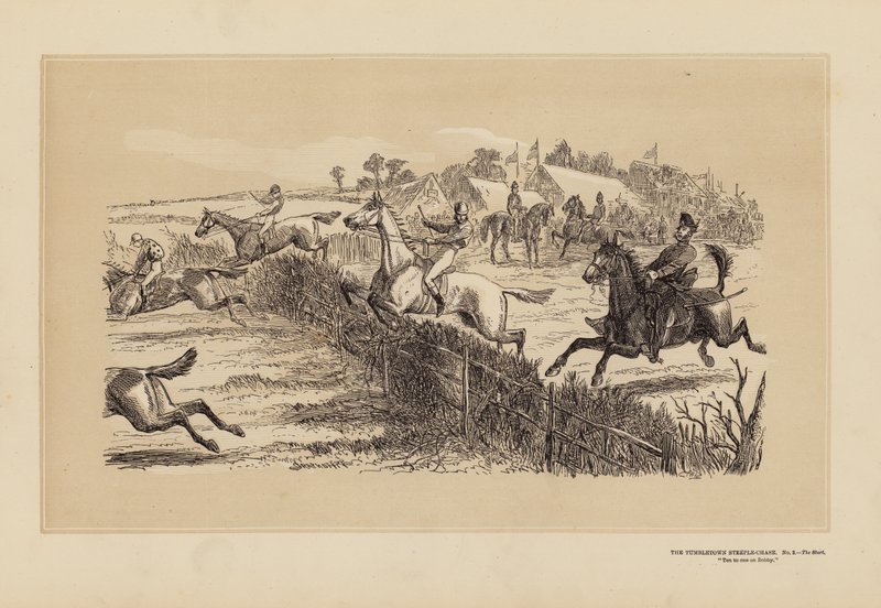 The Tumbletown Steeple-Chase, nr 2, starten (gravyr) av Hablot Knight (1815-92) Browne