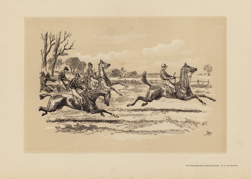 The Tumbletown Steeple-Chase, nr 3, Too hot to last (gravyr) av Hablot Knight (1815 92) Browne