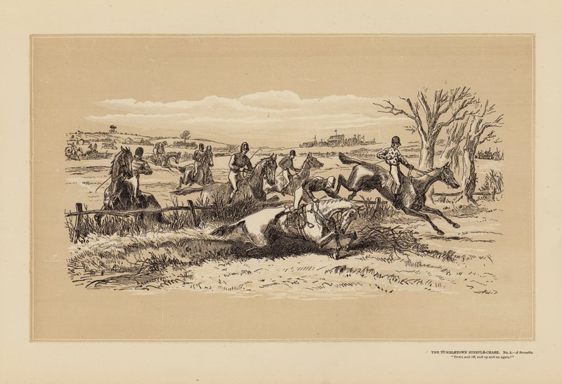 The Tumbletown Steeple-Chase, nr 5, A Scramble (gravyr) av Hablot Knight (1815 92) Browne