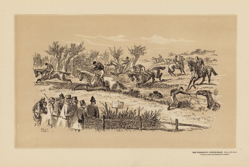 Tumbletown Steeple-Chase, nr 6, The Brook (gravyr) av Hablot Knight (1815-92) Browne