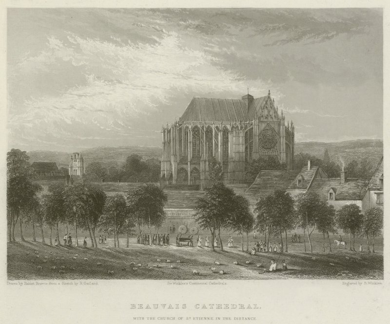 Beauvais katedral, med kyrkan St Etienne i fjärran av Hablot Knight Browne