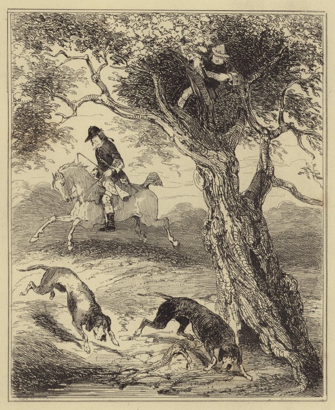 Dick Turpin jagad av Blood-hounds av Hablot Knight Browne
