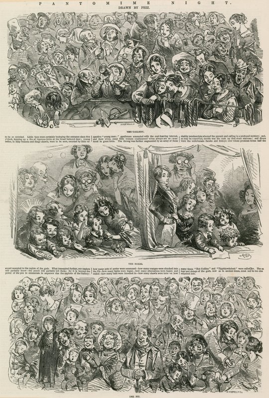 Pantomime Night: The Gallery, The Boxes, The Pit (gravyr) av Hablot Knight Browne