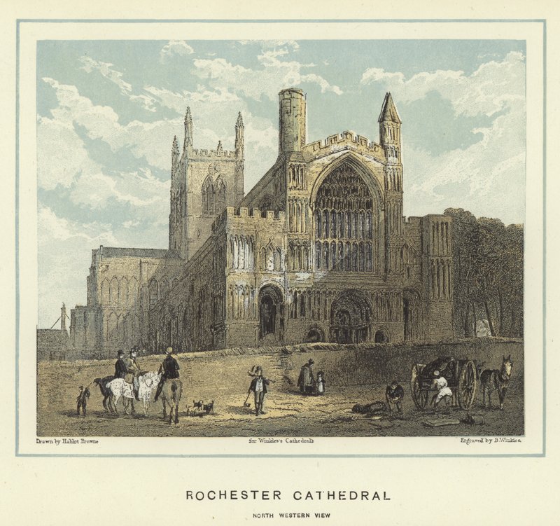Rochester Cathedral, nordvästlig vy av Hablot Knight Browne