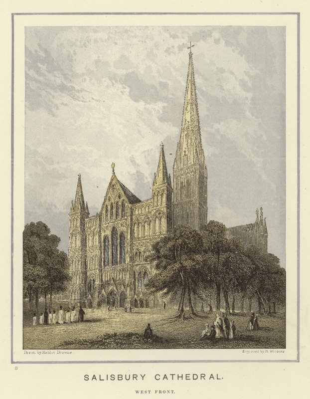 Salisbury Cathedral, västra fronten av Hablot Knight Browne