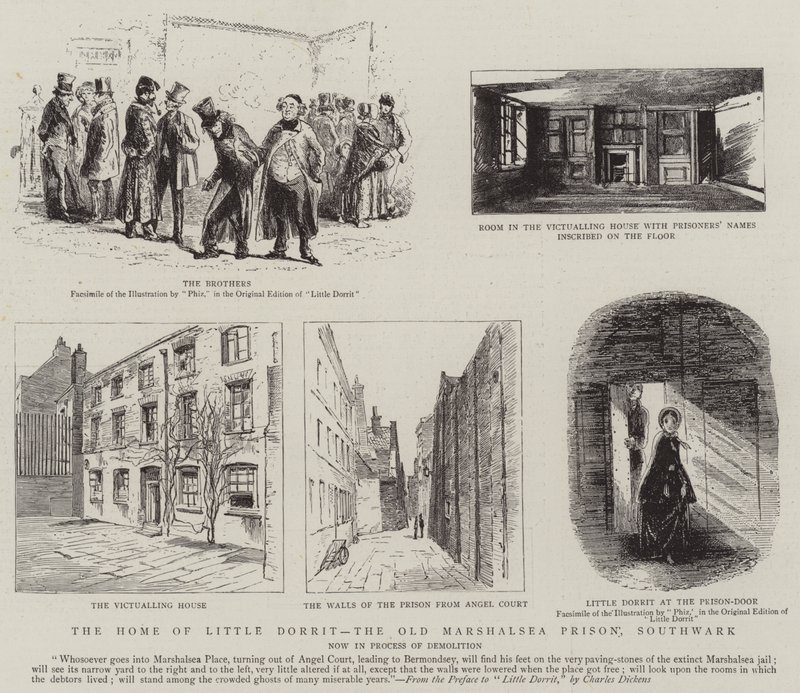 Lilla Dorrits hem, det gamla Marshalsea-fängelset, Southwark av Hablot Knight Browne