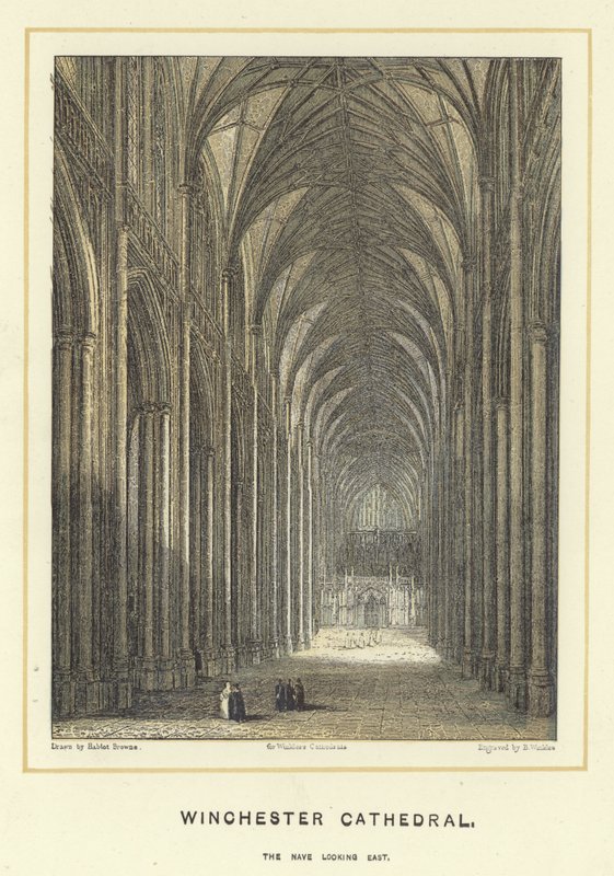 Winchester Cathedral, långhuset med blick österut av Hablot Knight Browne