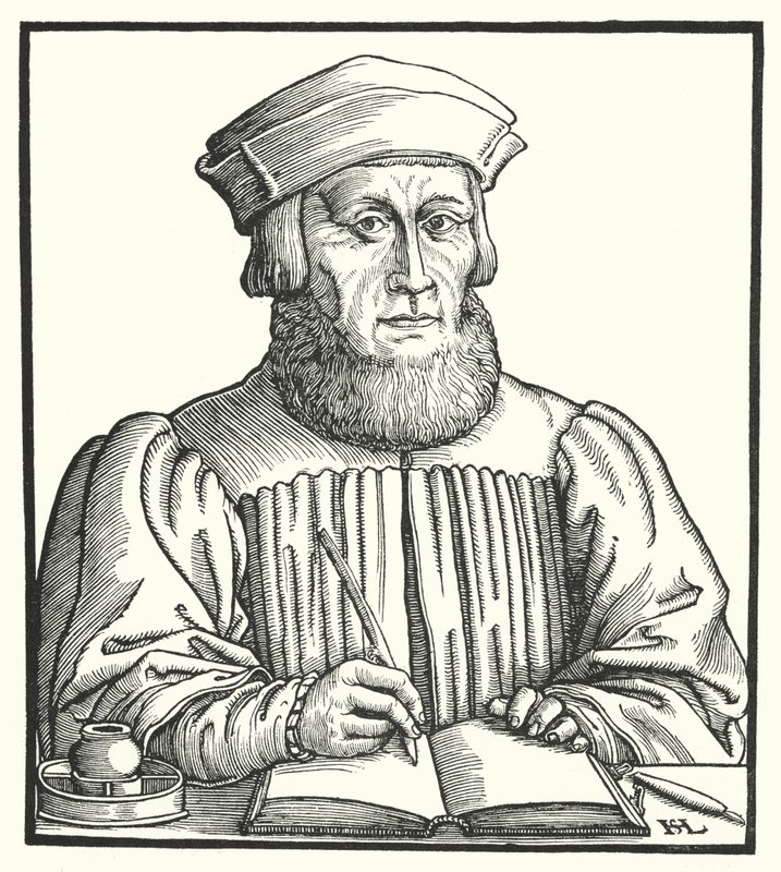 Johannes Aventinus, bayersk renässanshumanist, historiker och filolog (gravyr) av Hanns Sebald Lautensack