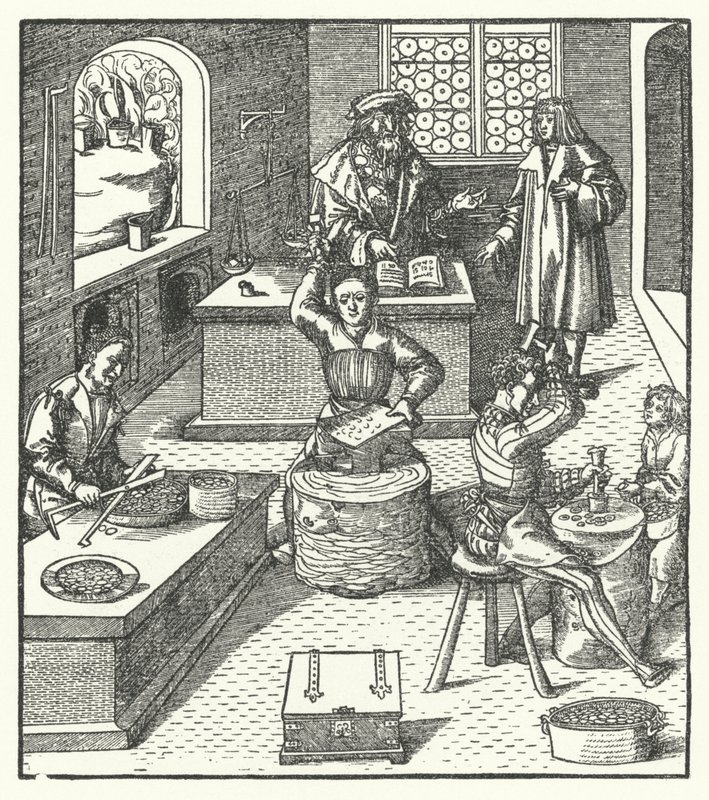 Ärkehertig Maximilian av Österrike vid myntverket (gravyr) av Hans (after) Burgkmair