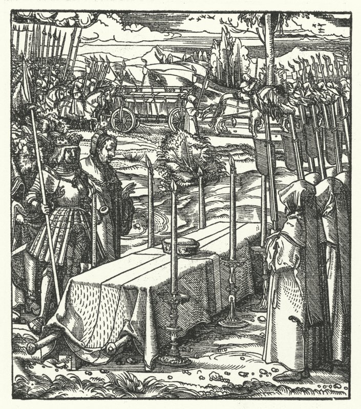 Ärkehertig Maximilian av Österrike bredvid kistan till den mördade Louis de Bourbon, prins-biskop av Liège av Hans (after) Burgkmair